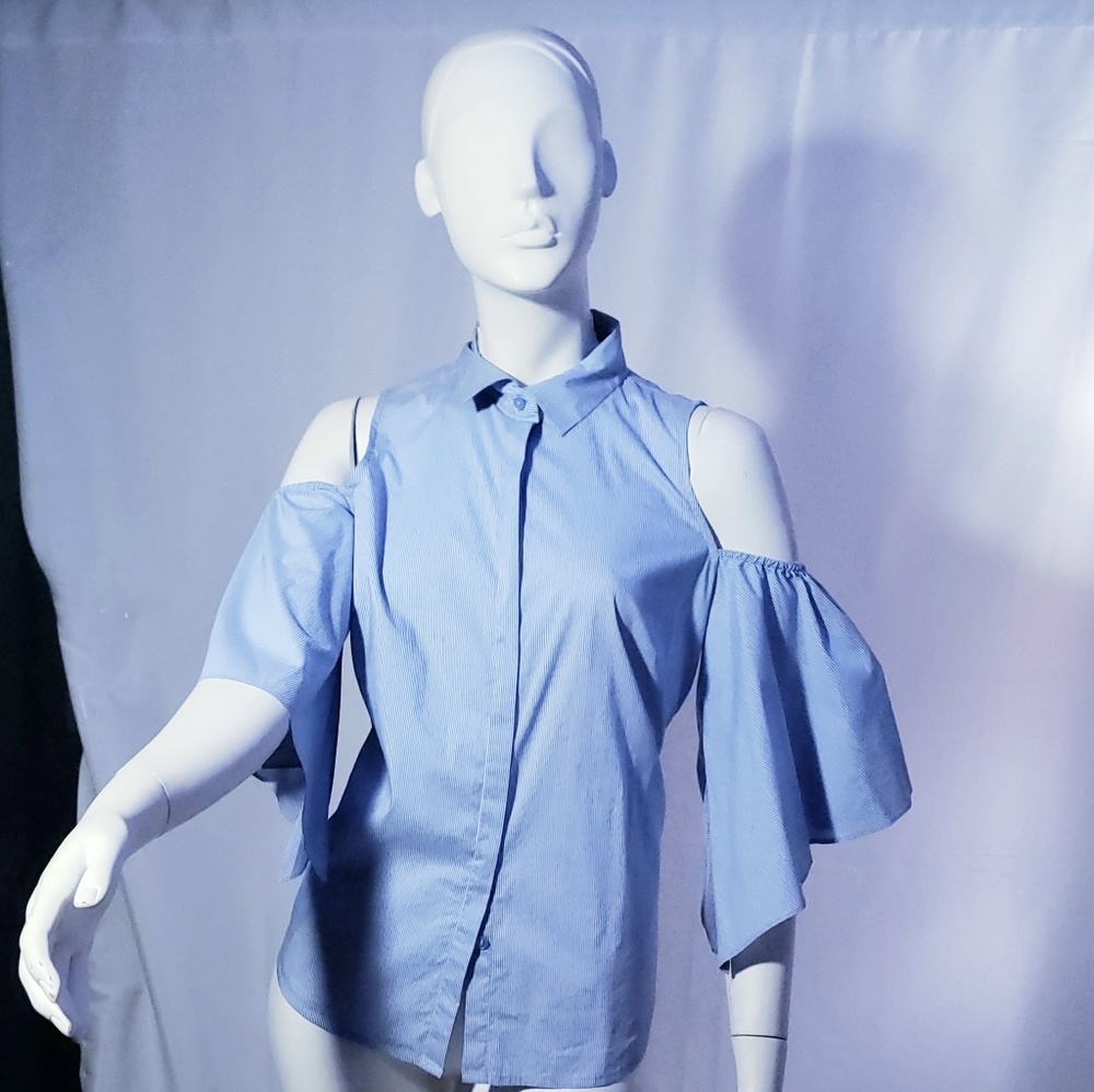 ❗Worthington Cold Shoulder Striped blue Shirt